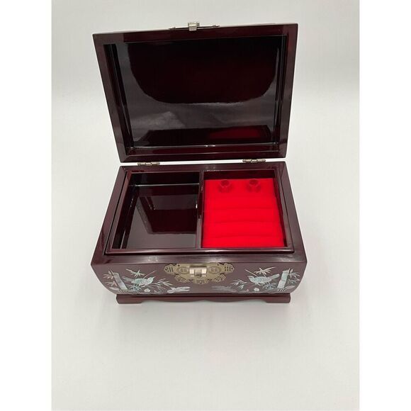 VINTAGE Mother Of Pearl Inlay Wooden Jewelry Box - Picture 6 of 8